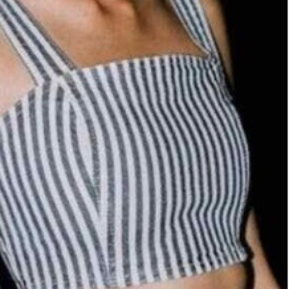 ZARA denim striped Bralette Crop Top wide straps Railroad Grunge Fairy Preppy L - Picture 3 of 10